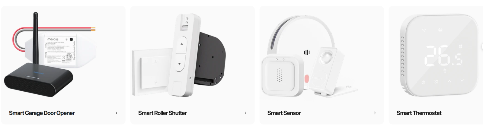 Meross categories: garage door opener, roller shutter, sensor, thermostat